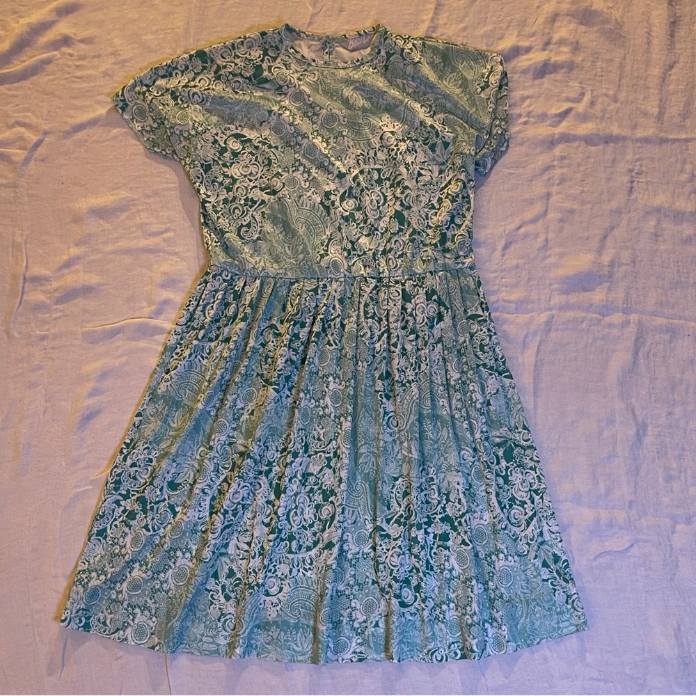 Blair Dress Medium Green White Button in Back neck
